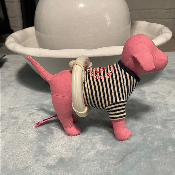 PINK Victoria's Secret Pink Dog Figurine with Striped Outfit - Picture 3 of 4